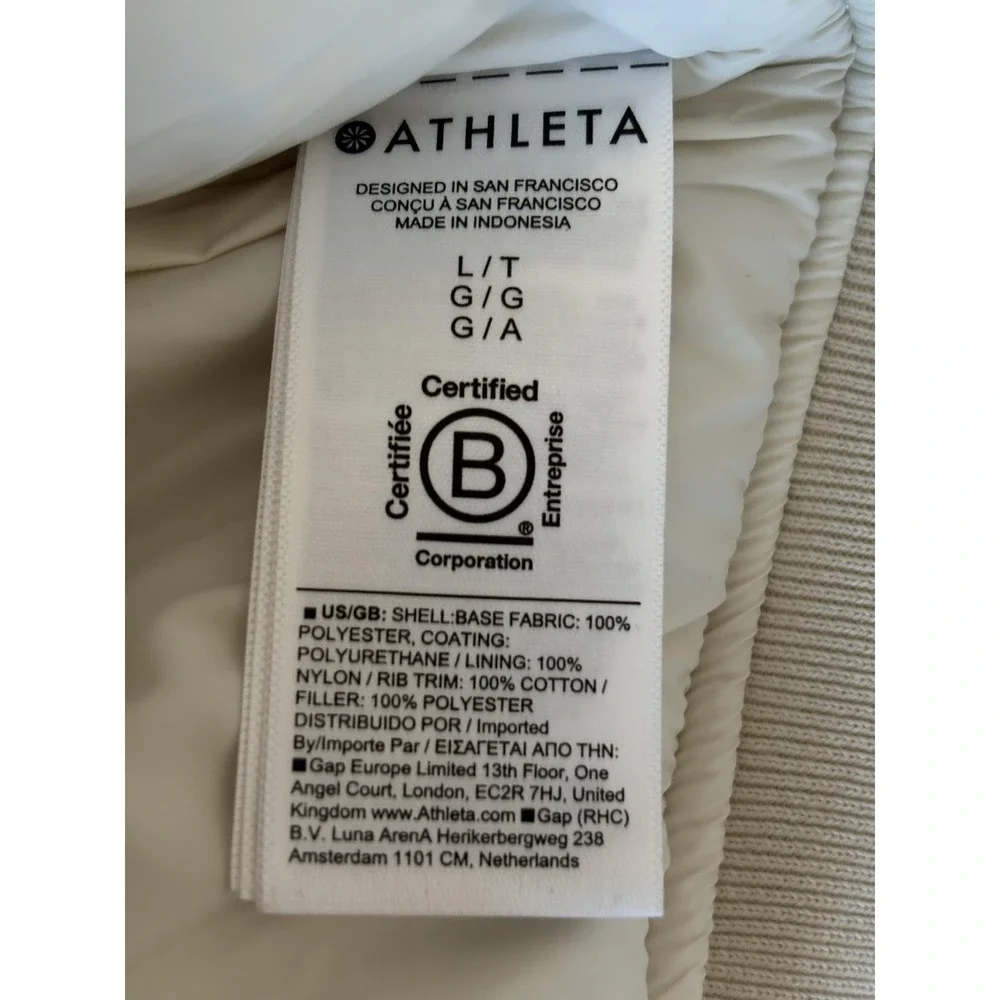 Athleta Bomber Jacket Women Large Tall White Full Zip Windbreaker Lined Athletic